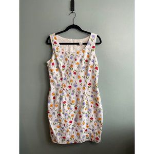 Vintage Maggy London Sleeveless White Floral Flower Easter Spring Dress Size 12